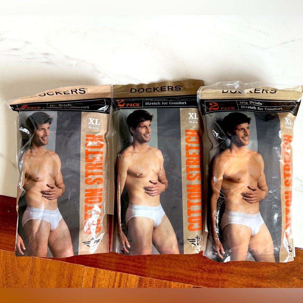 NWT 3 NEW Packages 6 MENS Briefs Dockers Size XL 40/42 Black & White underwear